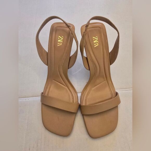 Zara Strappy Sandals In Tan Size 10 - Picture 2 of 12